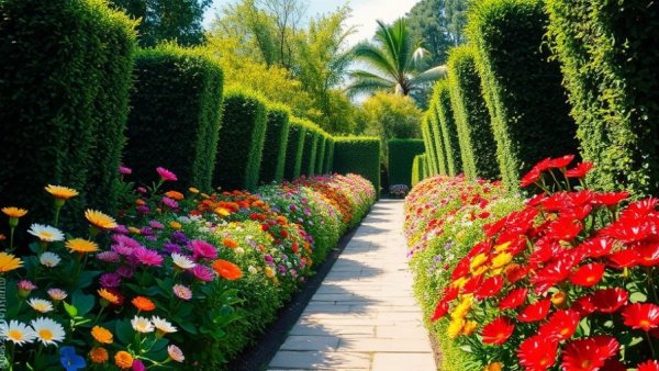Vibrant retirement garden dream with colorful flowers and serene pathways.