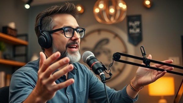 Confident man discussing unexpected retirement surprise in podcast setting.