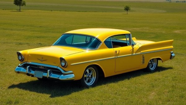 Vintage yellow coupe parked on grass, ideal for buy used cars enthusiasts.