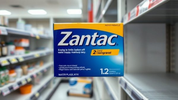 FDA approves reformulated ranitidine; Zantac box on pharmacy shelf.