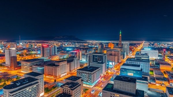 Albuquerque vibrant skyline at night with glowing cityscape.