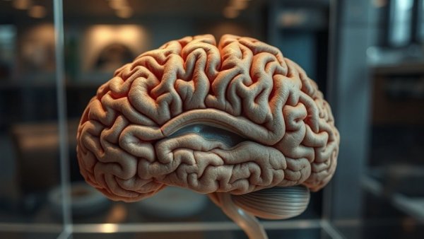 Close-up view of human brain showcasing structures and textures.