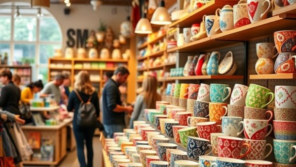 Small Business Saturday Louisiana: colorful cups in gift shop.