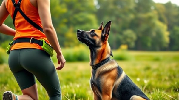 Diabetic alert dog training outdoors with a handler.