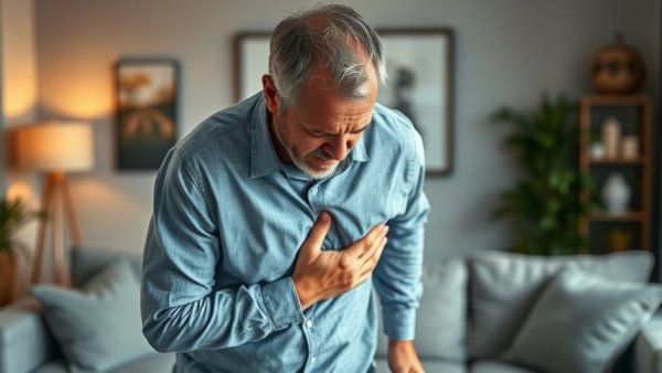 Man experiencing discomfort in living room, related to Cannabis Hyperemesis Syndrome.