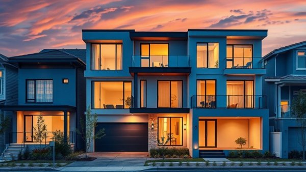 Modern home exteriors showcasing 2025 kitchen trends.