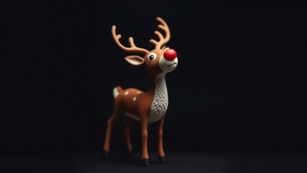 Classic Rudolph the Red-Nosed Reindeer stop-motion character.