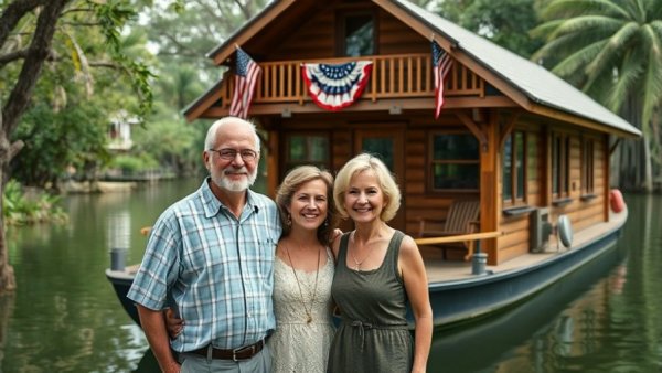Houseboat Getaway in Louisiana, couple enjoys serene bayou retreat.