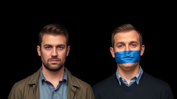 Men symbolize health freedom and censorship against a black background.