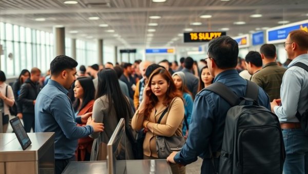 TSA fee discussion at airport security checkpoint.