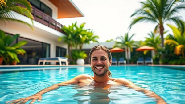Luxurious villa pool area in Costa Rica, green and serene.