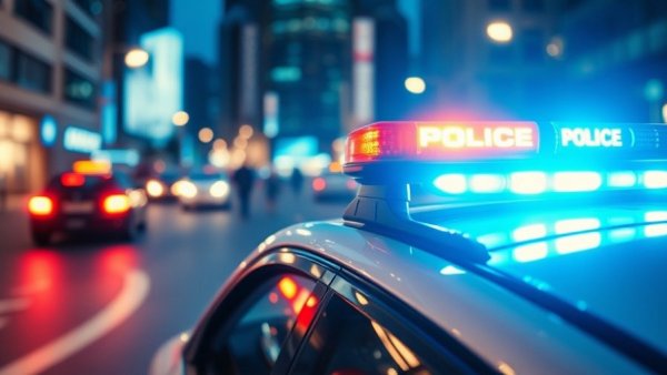 Police car with flashing lights at night in Louisiana.