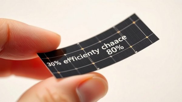 Flexible perovskite graphene solar cell with efficiency text overlay.