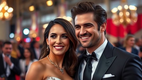 Elegantly dressed couple embracing at Hollywood event, Miley Cyrus engaged to Maxx Morando.