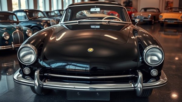 Glossy vintage car in a showroom setting for buy used cars.