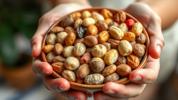 Mixed nuts in blue bowl, enhancing brain blood flow in older adults.