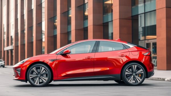 Luxury electric vehicle showcased in an urban environment.