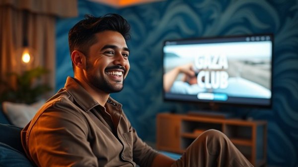 Man enjoying Netflix for Nature content in a blue-themed room.