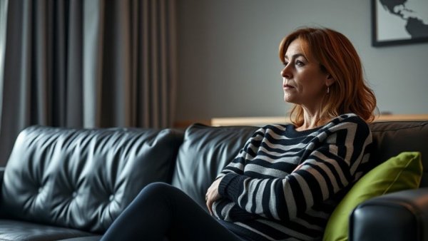 Woman discussing immigration enforcement in Louisiana, seated on a sofa.