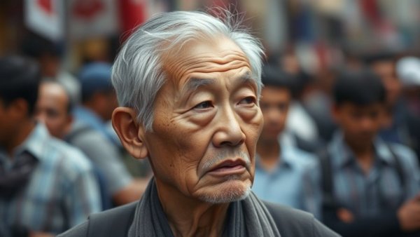 Cary-Hiroyuki Tagawa, Mortal Kombat actor, contemplative gaze in crowd.