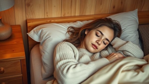 Peaceful woman sleeping with a consistent schedule to maintain blood pressure.