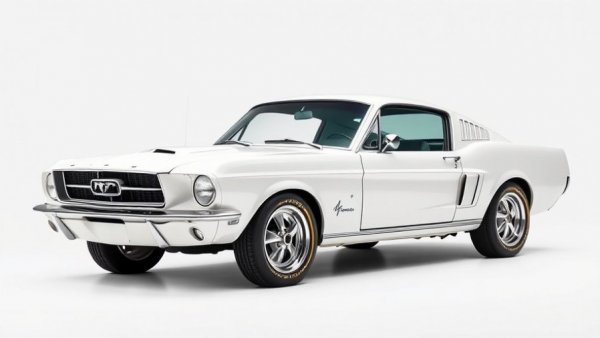 Classic white Mustang coupe side view, buy used cars.