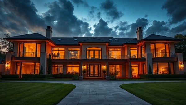 Elegant modern mansion at twilight, Nashville dream home.