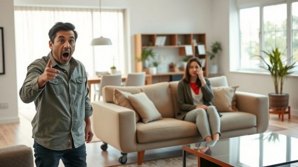 Surprised man points at woman on wheeled couch, easy ways for seniors to move more.