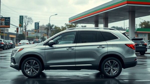 Border Patrol operations Kenner, SUV at gas station, overcast day