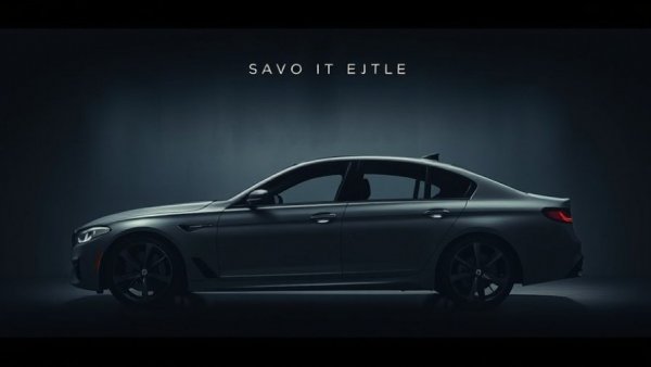 Sleek car silhouette with promotional text about buying used cars.