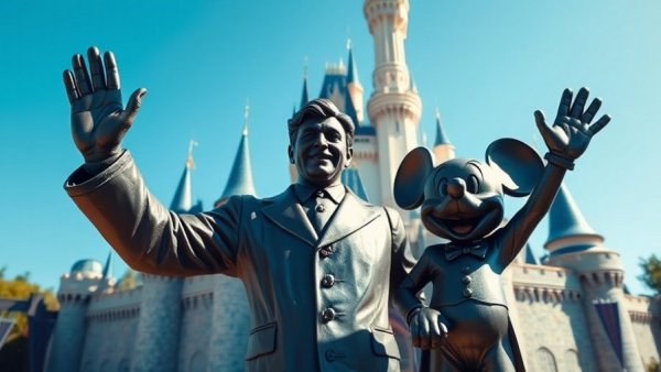 Iconic Disney castle with statue, perfect for Hallmark Disney holiday movie feel.