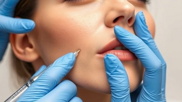 Close-up of cosmetic filler injection on woman's face, highlighting cosmetic fillers risks and ultrasound technology.