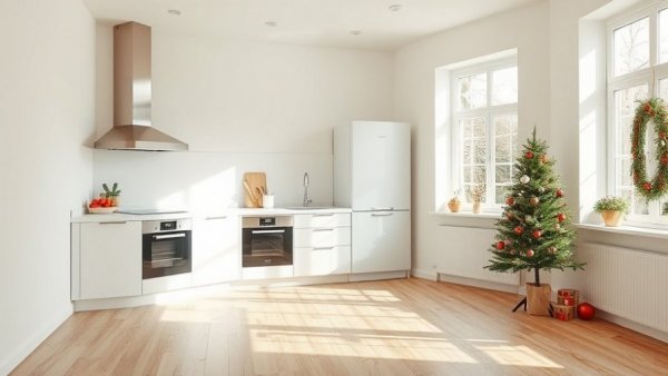 Modern minimalist kitchen corner, imagine Christmas in this kitchen setting, bright and inviting.