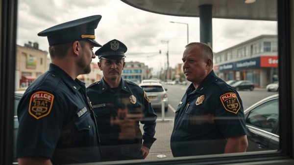 Border Patrol officers visible through gas station window in local incident.