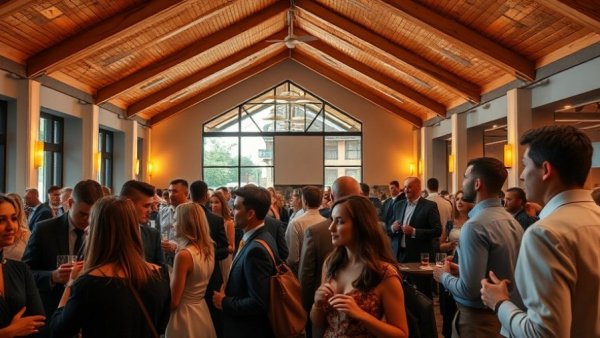 Elegant gathering at modern venue with sustainable architectural design.