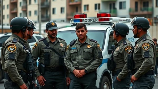 Border patrol agents standing together discussing strategies in New Orleans.
