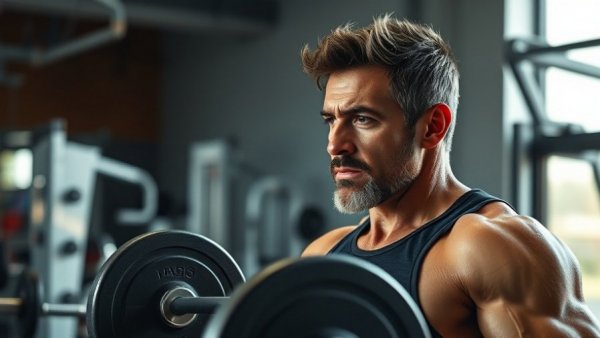 Mature man lifting weights in gym, illustrating fitness benefits of new diabetes pill.