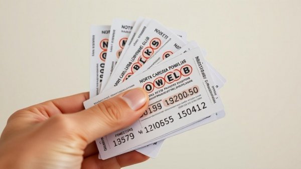 Close-up of North Carolina Powerball tickets with numbers.