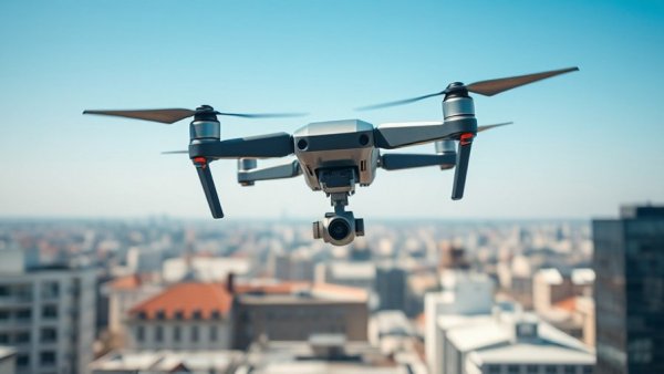Drone flying over urban rooftop in JPSO drone program.