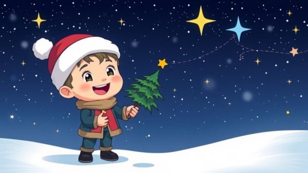 Cartoon character holding Christmas tree under night sky for 'A Charlie Brown Christmas free streaming'.