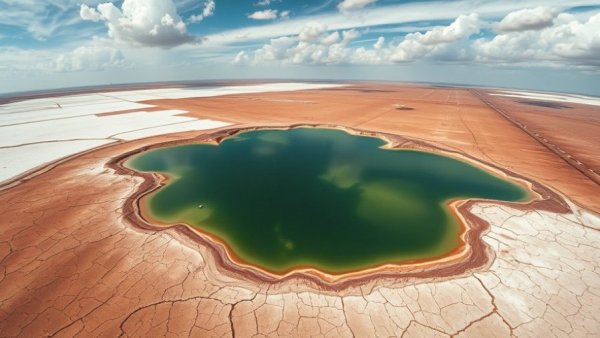 Ancient lake returns to Death Valley, aerial view with salt flats.