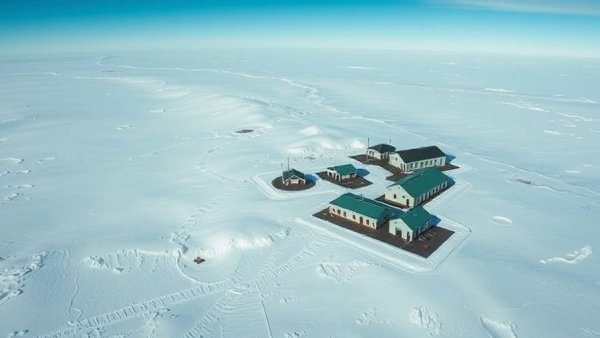 Aerial view of Antarctic research station, mechanic jobs location.