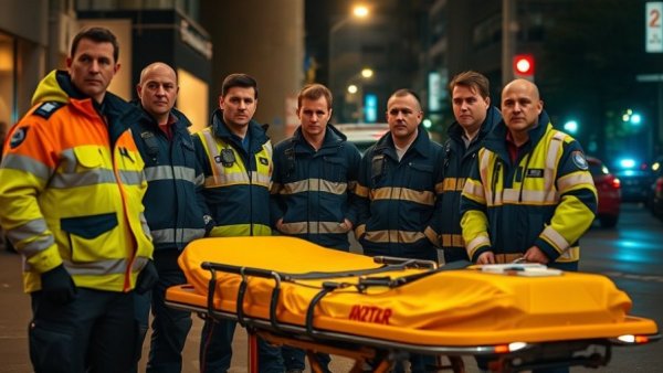 Emergency response team at night scene after antisemitic attack in Sydney.