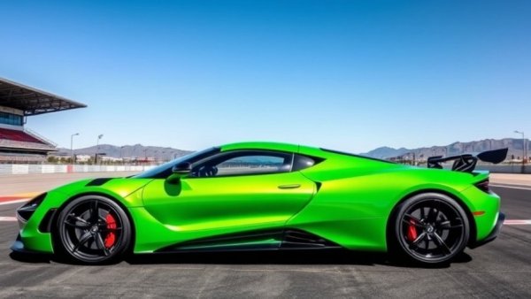 Sleek green sports car showcasing six-figure car sales growth.