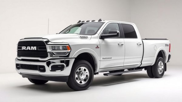 Sleek white 2026 RAM 3500 Tradesman truck in studio setting.