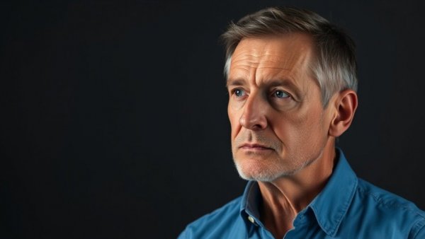 Contemplative expression of a middle-aged man discussing foods that make you look younger.