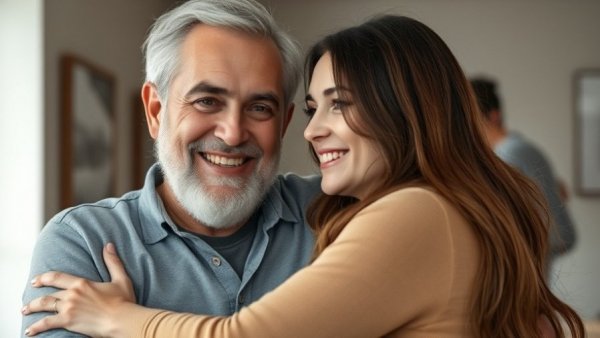 Smiling man and woman posing together indoors, casual setting.
