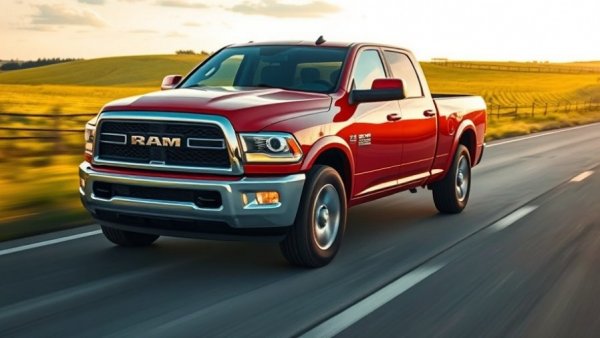 Red Ram Dakota mid-size truck on rural road.
