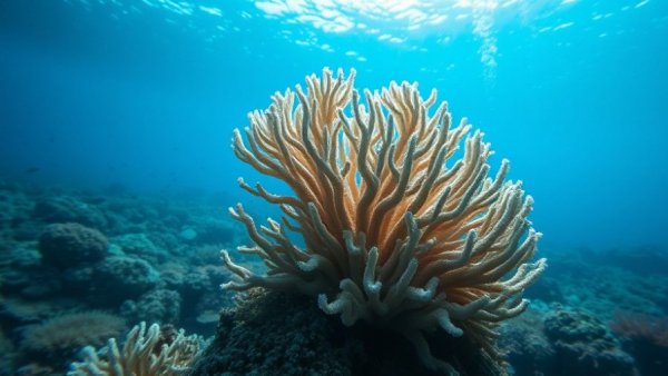 Coral reef health: Ethereal structure underwater scene.