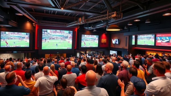 Tulane playoff appearance watched by crowd in a modern bar.